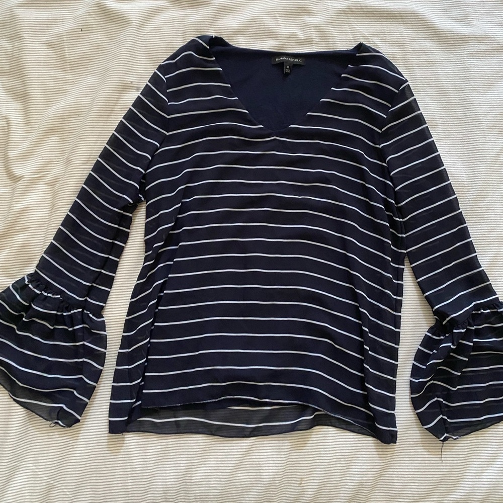 Banana Republic Navy & white striped long sleeve blouse